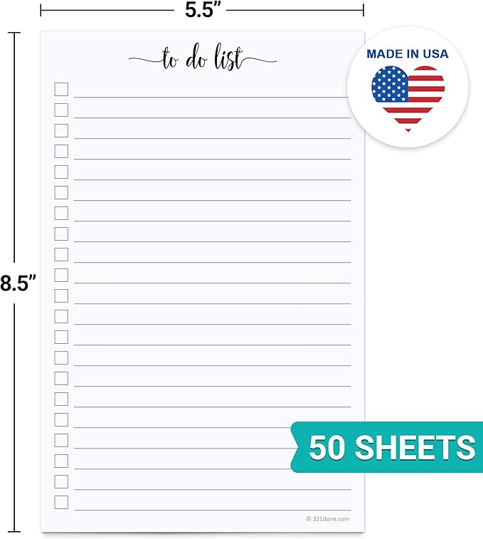 321Done To Do List Notepad - Pack of 2-50 Sheets (5.5" x 8.5") To-Do's Notepad Tear Off, Planning Memo Pad, Planner Checklist Organizing - Wide-Ruled