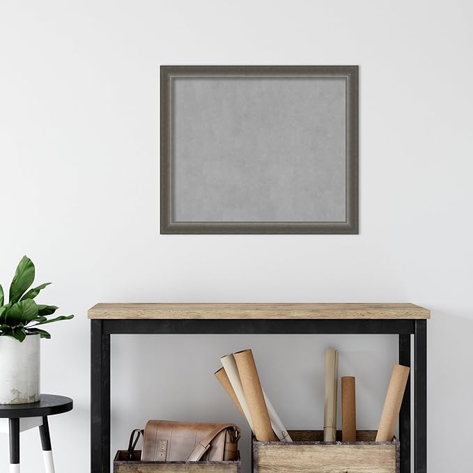 Amanti Art Silver Framed Magnetic Board 23x27 Medium Vision Board for use with Magnets, 100% Metal Sheet to Display Items as Office Decor or for Home Organization in mudroom, Kitchen or Kids Room
