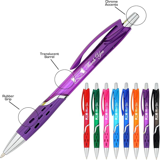 SyPen Personalized Ballpoint Pens With your Custom Logo or Text-300 Pack Bulk-for Businesses, Parties, and Events, Custom Printed, Vivid Colored Translucent Barrel, Click Pens, Black Ink, Pink Pens