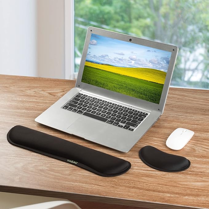 VAGAU Premium Keyboard Wrist Rest and Mouse Pad Wrist Support, Ergonomic Memory Foam Set for Office, Laptop, Mac, Computer and Gaming, Comfortable Typing &Wrist Pain Relief (2 Pack)