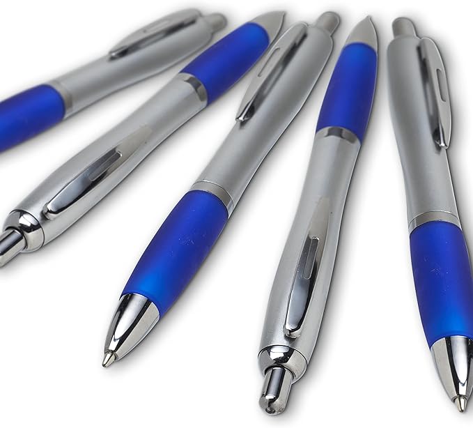 DISCOUNT PROMOS Ballpoint Pens With Rubber Grip, 10 pack, Black Ink Writing Pens in Bulk, Blue