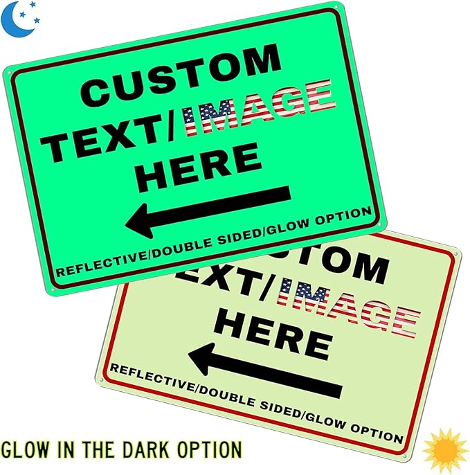 Custom Sign Outdoor Metal Large, Left or Right Arrow, 24''x18'' Glow in the Dark/Reflective Option, Personalized Address Plaque, Customize for Business Logo, Office, Home, Yard