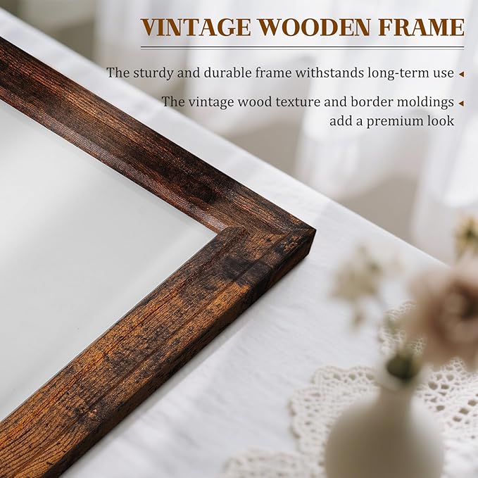 Large White Board for Wall, 36'' x 24'' Magnetic Dry Erase Board, Decorative Whiteboard, Brown Vintage Wooden Frame