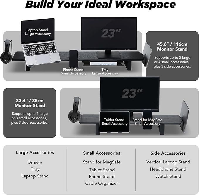 ULTRARM Moodular Add-ons Tablet/Smart Accessory Stand [Accessory Only - Requires Moodular Wooden Monitor Stand Slide Rails for Use] Black MSA-TS