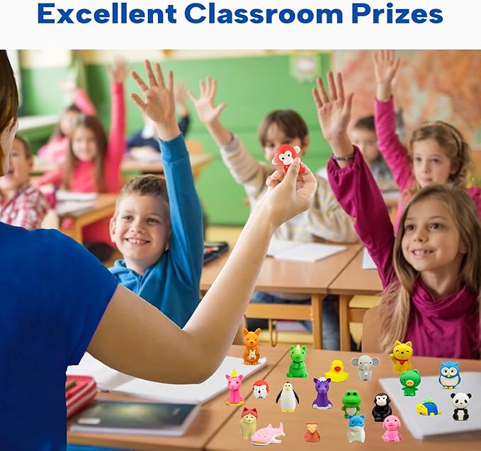 Gomimeor 65 Pcs Animal Erasers for Kids, Pencil Erasers Bulk, Cute Animal Erasers for Classroom Prizes and School Supplies, Assorted Colors