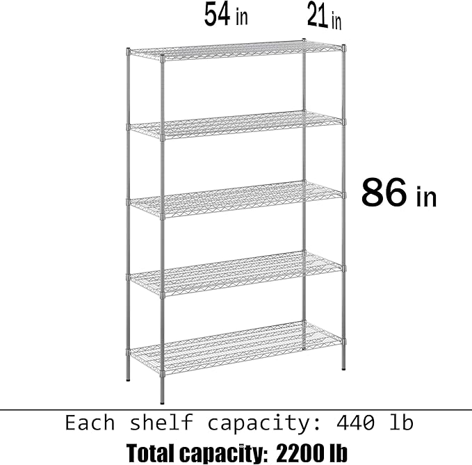 Regal Altair 21" Deep x 54" Wide x 86" Height Wire Shelving Kit | 5-Tier | NSF Commercial Storage Rack Unit