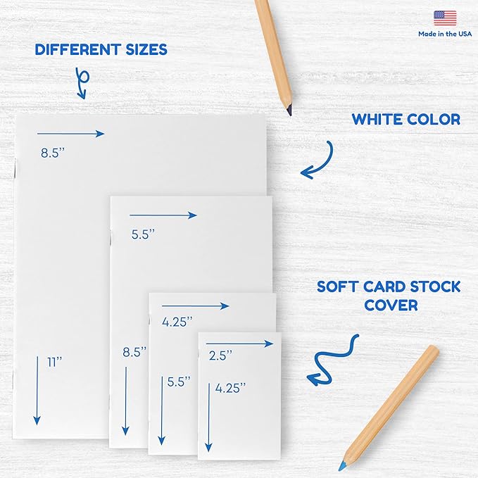 Hygloss Blank Books - Bulk 20 Pack – 5.5" x 8.5" A5 White Paperback Blank Books for Kids to Write Stories, Doodle, Arts & Crafts – Plain Drawing Sketchbook, Unlined Journal, Notebook Without Lines