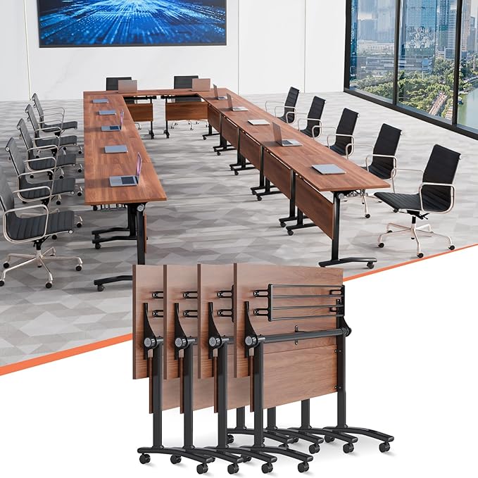 JEHUJD Conference Table,55.1''Folding Conference Room Table for 4-12 People,Mobile Flip Top MeetingTraining Table with Different Coulor and Styles for Offices, Classrooms,Meeting Room (4, D)