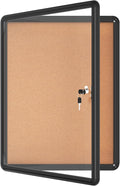 Mifuro 26"x20" Enclosed Bulletin Board, Lockable Weather-Resistant Aluminum Cork Noticeboard for School & Office, Black Frame w/Cork