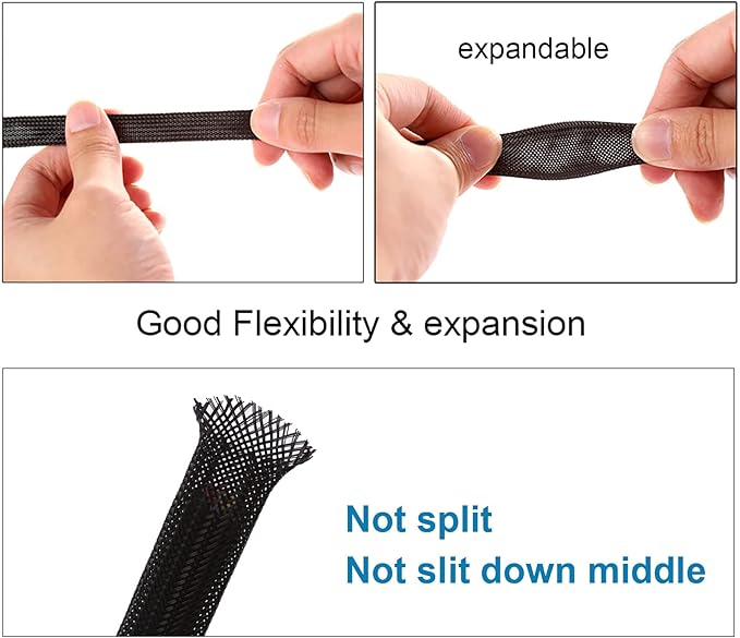 25ft - 1 inch PET Expandable Braided Sleeving – Black – Alex Tech Braided Cable Sleeve