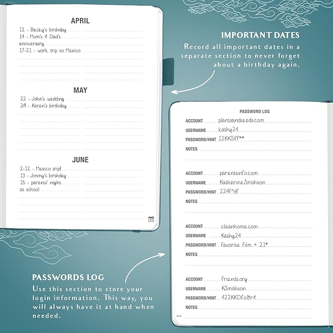 Legend Planner Address Book with Alphabetical Tabs –Telephone Contacts Book for Phone Numbers, Addresses, Passwords, Medium (Dark Teal)