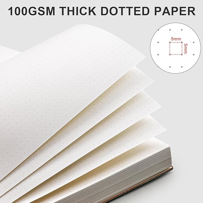 AHGXG Bullet Dotted Journal - Large A4 Notebook Dotted, 8.5''×11'', 320 Pages Dot Grid Notebook, 100gsm Thick Paper, Leather Softcover, with Journal Stencils, Inner Pocket - Cyan
