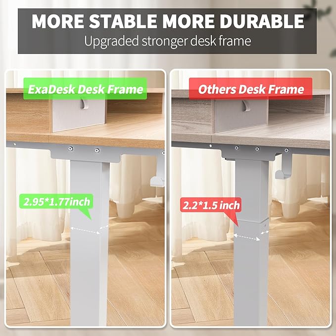 ExaDesk 55 * 30 Inches Electric Standing Widened Desk Adjustable Height with 4 Drawers, Double Storage Shelves, Home Office Workstation Sit Stand up Desk (Nature)