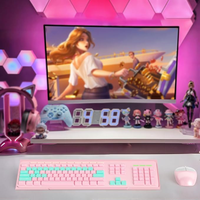BEEGO Ergonomic Computer Keyboard Stand - Pink Acrylic Keyboard Riser Tilted Keyboard Holder Keyboard Tray with Pink Non-Slip Strip for Easy Typing at Home School Office Desk Accessories