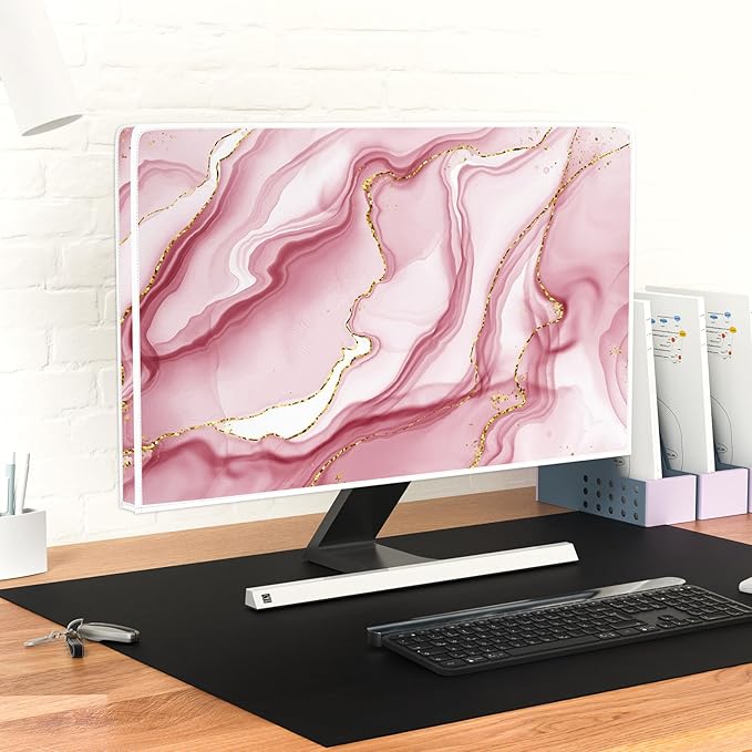 Baocicco Gold Pink Marble Waterproof TV Display Screen Cover 80 Inch TV Accessories Laptop TVs LCD Screen Decoration for Tablet Anti-Static Dustproof Protective for Home Office
