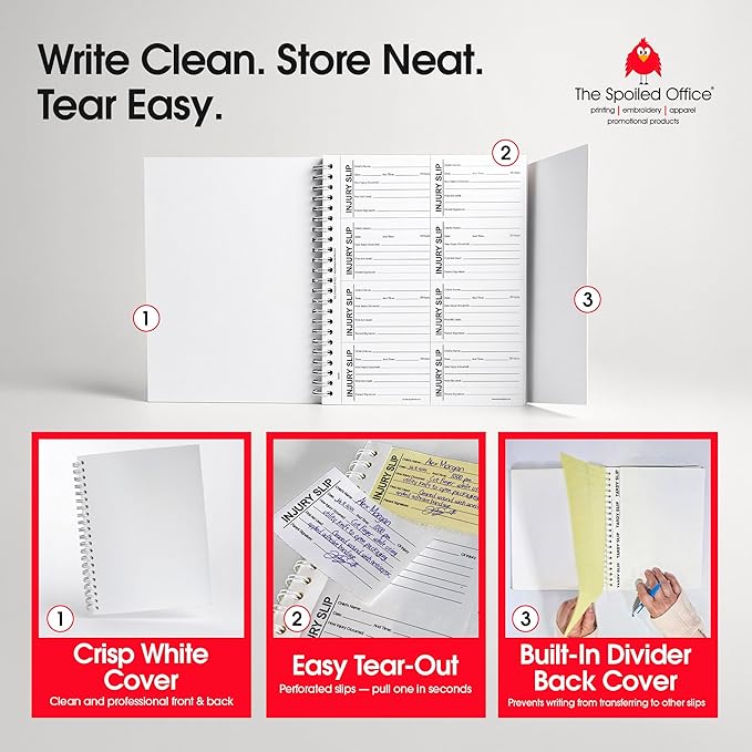 The Spoiled Office Injury Slip Book with Carbonless Duplicates 400 Pcs - 2 3/4"x3 3/4"- Easy Tracking Log Book for School Carbon Copy, School Supplies, Office Supplies for Desk, Spiral Bound