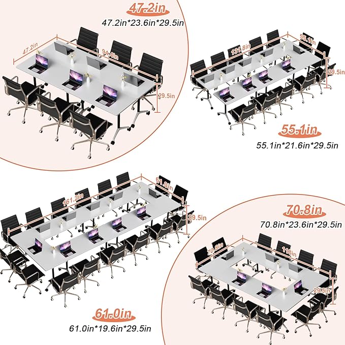 Conference Table Flip Top Mobile Conference Room Tables,Folding Conference Table with Wheels,Large Meeting Training Seminar Table Saving Space for Office Classroom(6A,70.8'')