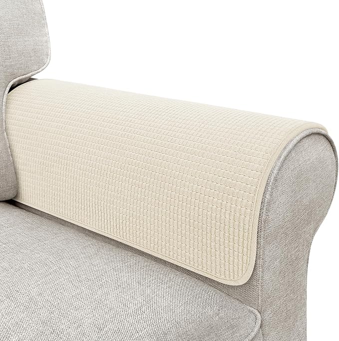 Couch Arm Covers, Sofa Arm Covers, Waterproof Armrest Cover for Sofa, Armchair, Loveseat, Non-Slip Recliner Arm Cover, Headrest Covers, Arm Chair Covers Set of 2 (Beige, 26"×26")