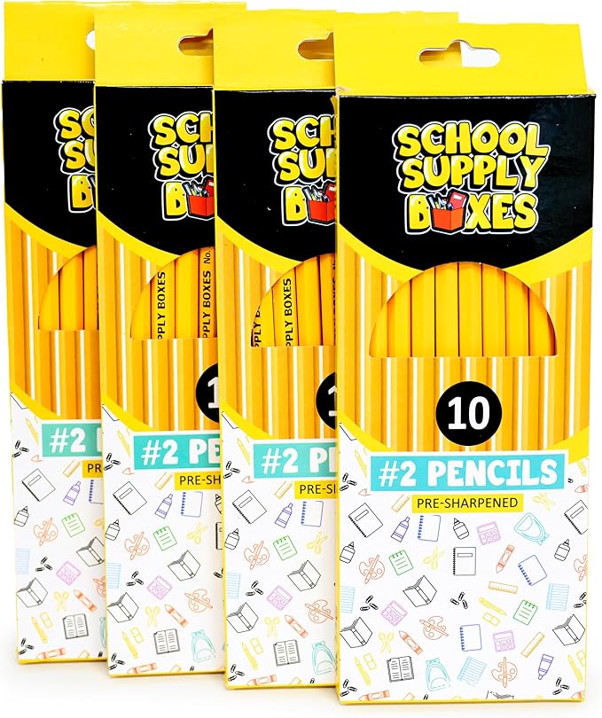School Supply Boxes | 10 ct. Wooden Pencil Pack | 24 Packs | Pre-Sharpened No. 2 Wooden Pencils | 240 Total Pencils