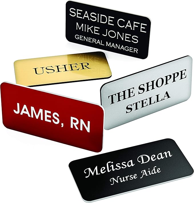 Custom Engraved Name Tag Badges – Personalized Identification with Pin or Magnetic Backing, 1 Inch x 3 Inches, Sky Blue/White