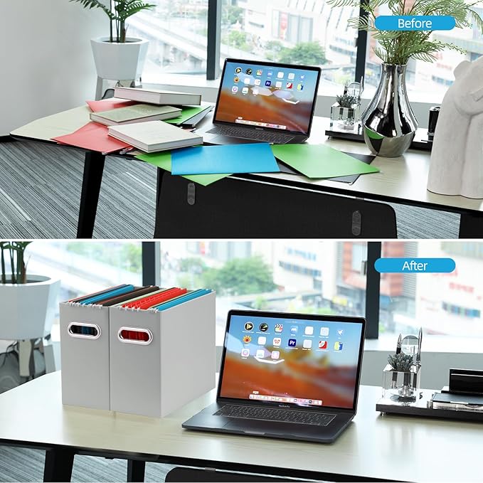 Oterri Cardboard File Organizer Box for Hanging File Folders Letter Size,File Box for Computer Desk,File Cabinet,Working Home,Office,Classroom (Grey, Letter Size - 6 Packs)