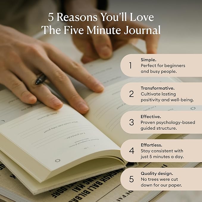 Intelligent Change The Five Minute Journal, Original Daily Gratitude 2025, Reflection Manifestation for Mindfulness, Undated Daily with Gold Foiling, Plastic-Free, Green