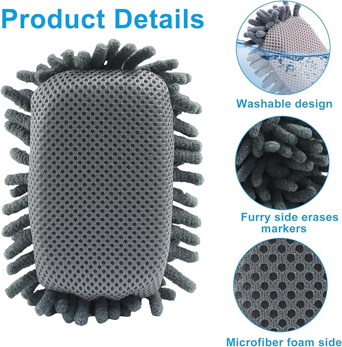 Biaungdo 5 Pack Washable Whiteboard Eraser, Microfiber Shag Dry Eraser for Classroom Teacher Supplies, Office, Home(Grey)