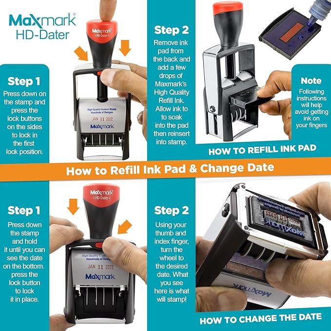 MaxMark Heavy Duty Self Inking Date Stamp with Phrase Shipped - Black Ink