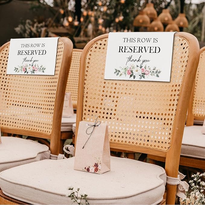 ChissNook Reserved Seating Chair Signs, This Row Is Reserved Pew Cloths Seating Placeholder for Church Pews, Wedding Decorations for Reception Parties Celebrations Event Meetings (Pink Floral, 4 PCS)