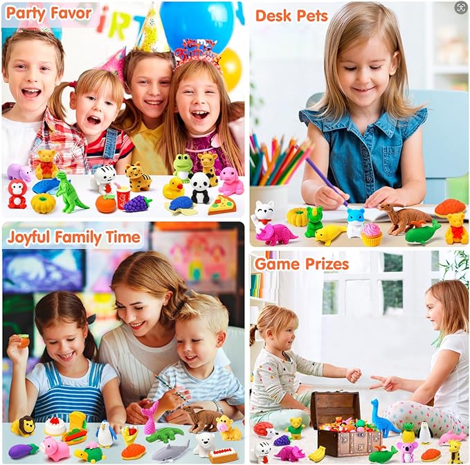 Moosia 90 Pack Animal Pencil Erasers for Kids, 3D Mini Puzzle Take Apart Erasers, Desk Pets & Treasure Box Toys, Bulk Party Favors, Classroom Prizes, School Supplies, Gift for Boys & Girls