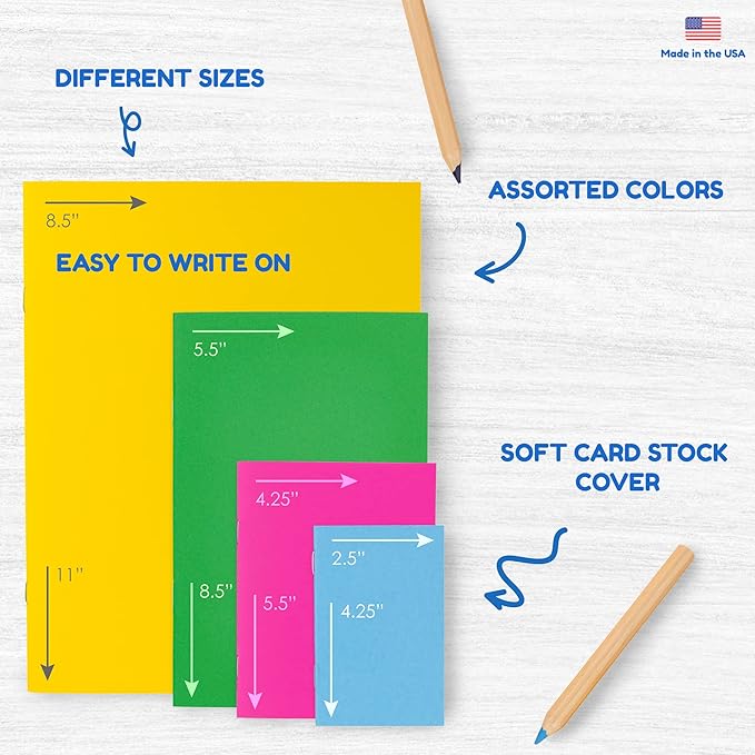 Hygloss Blank Books - Bulk 50 Pack – 5.5" x 8.5" A5 Assorted Colors – Paperback Blank Books for Kids to Write Stories, Doodle Art – Plain Drawing Sketchbook, Unlined Journal, Notebook Without Lines
