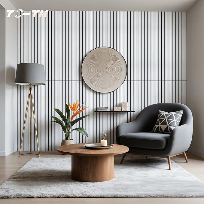 TO-TH Wood-Look Acoustic Wall Panels, 10 Pack 47.2” x 23.6” Sound Panels, Decorative Wood Panels for Wall Sound Dampening Panels for Home, Office, Basement, White Oak with Mitered Edges