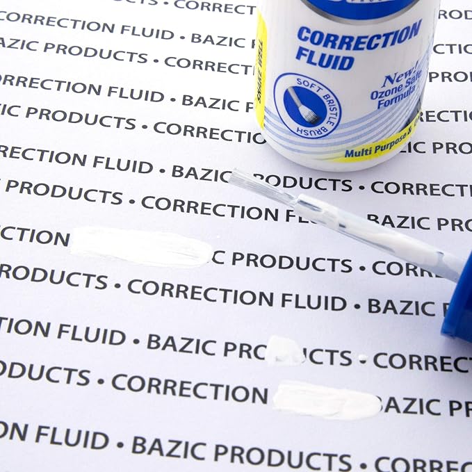 BAZIC Products Correction Fluid, Soft Bristle Brush & Precise Metal Tip Applicator, Fine Point Corrections Pen White Out Wipe Out Liquid (2/Pack), 24-Packs