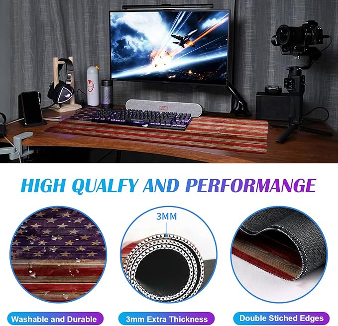 Tree Texture American Flag Computer Mouse Pad, Suitable for Home Office and Study Keyboard Mouse Pad 35.4 x 15.7 x 0.12 Inches