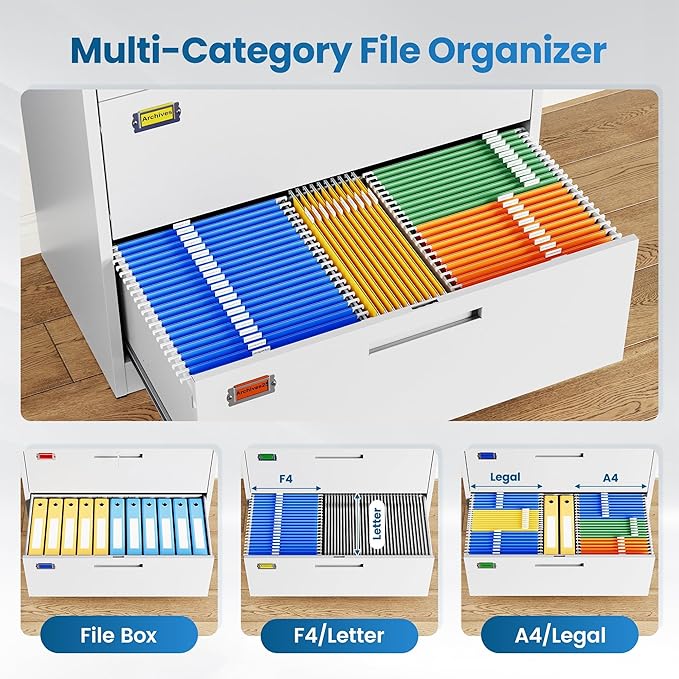 PEUKC 5 Drawer File Cabinet, Lateral Filing Cabinets for Home Office, Office Storage Drawers with Lock, Hanging Files Legal/Letter A4 Size (Assemble Required,White)