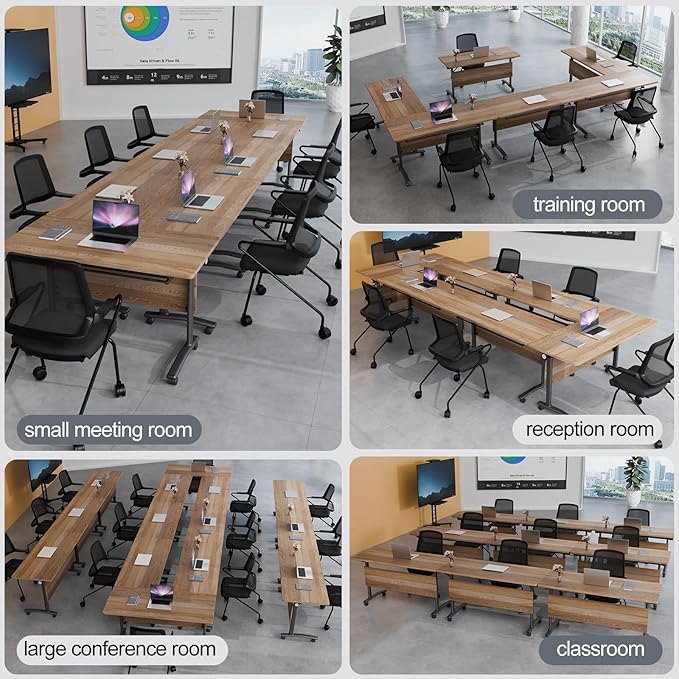 Folding Conference Table 4ft 5ft, Foldable Office Meeting Desk for 6 People, Multiple Sizes Colors Mobile Conference Room Table for Training Room School Business Furniture (6, White Walnut, 63in)