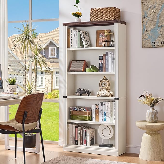 RWYHG 70" White Tall Bookshelf Set of 3,5-Tier Thick Wooden Book Shelf with Adjustable Shelves,Free Standing Farmhouse Bookcase with Open Display Storage,Floor Vintage Bookshelves for Living Room