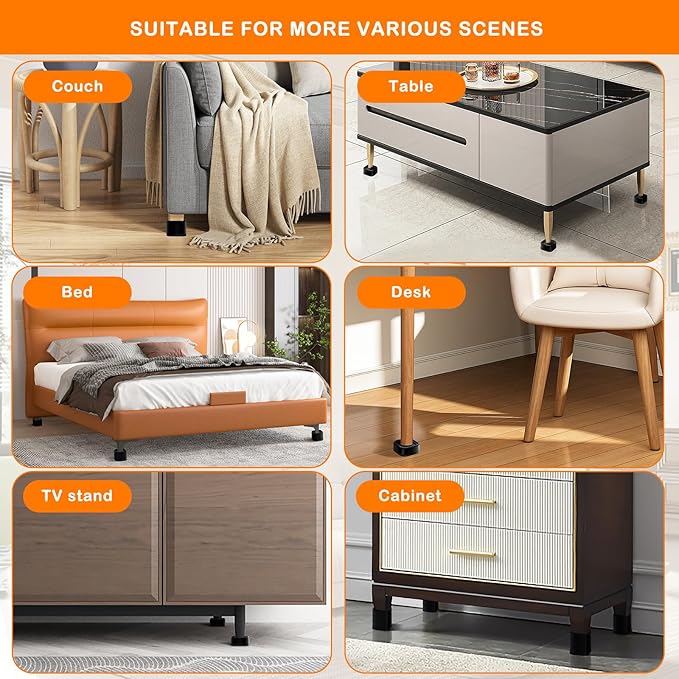 shouwuhho 16 Pack Furniture Risers Adjustable Bed Risers Heavy Duty Lifts Height 1", Square Stackable Bed Risers 1, 2 or 3 Inch for Desk Leg Table Couch Sofa Chair Bed Frame Legs Dorm, Black