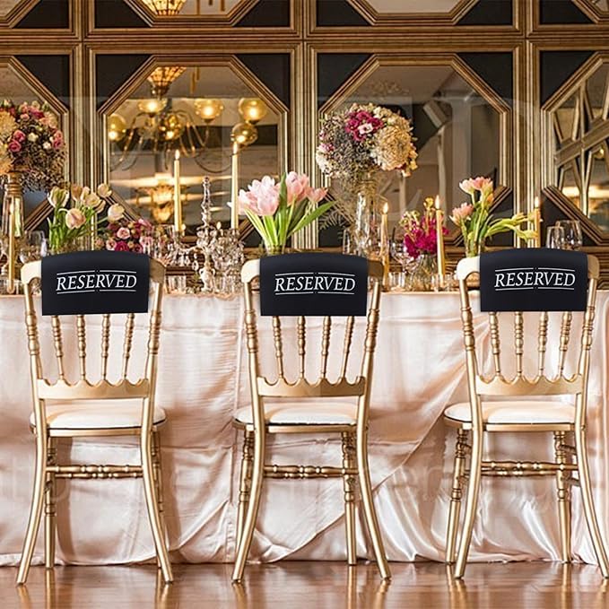 12 Pcs Reserved Seating Signs Reserved Chair Sign Printed Placeholder for Church Pew, Wedding, Party Events (Black, 12 Pcs)