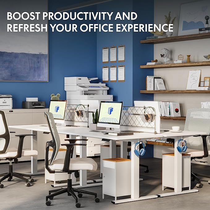FLEXISPOT One-Piece Electric Standing Desk, 40 x 24 Inches Adjustable Desk with Seamless Desktop, Memory Controller Height Adjustment (White Frame + Maple Desktop, 2 Packages)