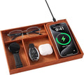Valet Tray, Built in Wireless Charging Pad, Nightstand Organizer, Two-Toned Premium Vegan Leather Desk Bedside Caddy Organizer Tray for Keys, Watch, Wallet,Jewelry (Brown Patchwork)