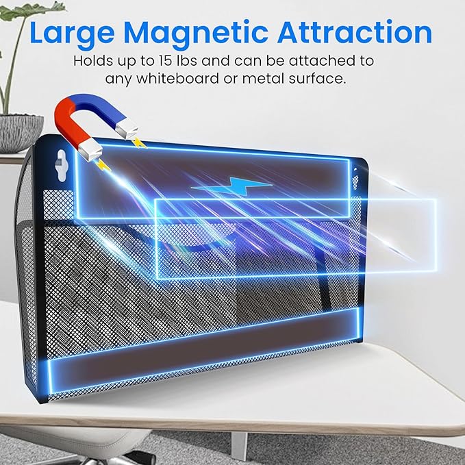 KZWKRG 2PCS Magnetic File Holder - No Drilling Magazine Paper Document Holder, Magnetic File Paper Mail Organizer, Magnetic Hanging File Organizer for File Cabinets, Office, Whiteboard
