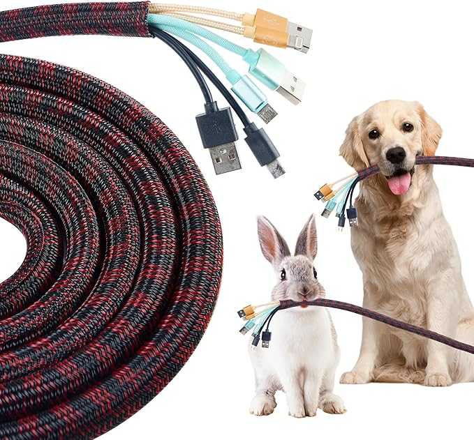 QCSIW Split Cable Sleeve, 3/4" 25ft Black Red Braided Wire Loom for Home Cable Management, Pet Chew Protection and DIY Cord Organizer for Desk and Home Theater