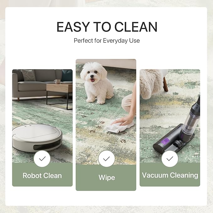 GENIMO No Crease Non Slip 9x12 Area Rugs for Living Room, Craft Woven Modern Abstract Rug, Soft Floor Carpet, Single-Piece Rugs for Bedroom, Dining Room, Office,Green Gray