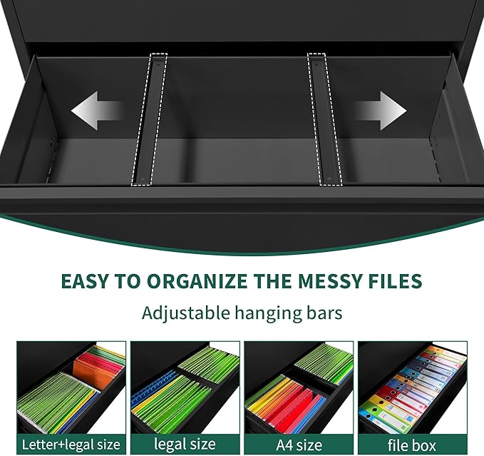 Yukimo 2 Drawer Lateral File Cabinet with Lock, Metal File Cabinets for Home Office Legal/Letter A4 Size, File Cabinet with 2 Drawer Storage Cabinet,Require Assembly,Black