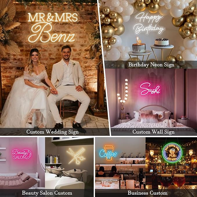 Custom Neon Sign for Wall Decor, Neon Sign Customizable Personalized LED Neon Name Sign Bedroom Decor Dimmable Neon Light Sign for Teen Room Wedding Birthday Party Bar Business Logo Signs