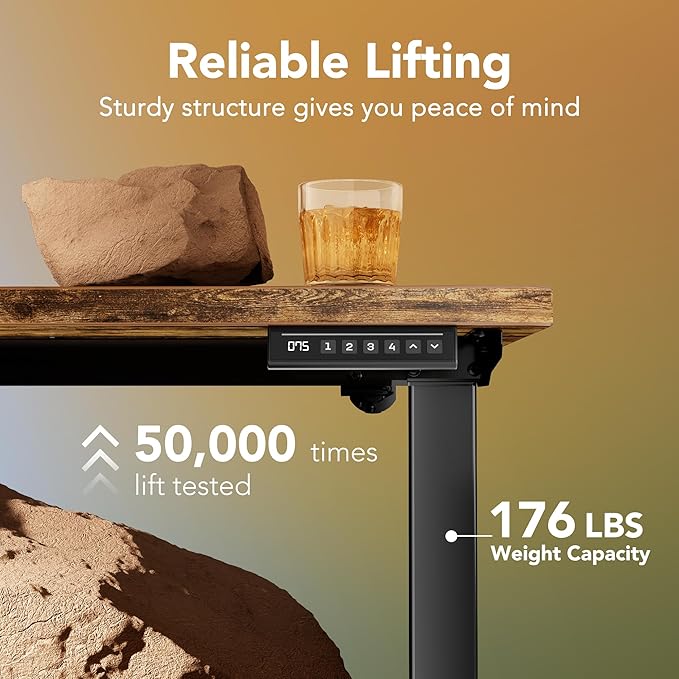 HUANUO 63 x 28 inch Electric Standing Desk Adjustable Height, 4 Memory Height Settings, Sit Stand Up Desk for Home Office & Computer Workstation, Rustic Brown
