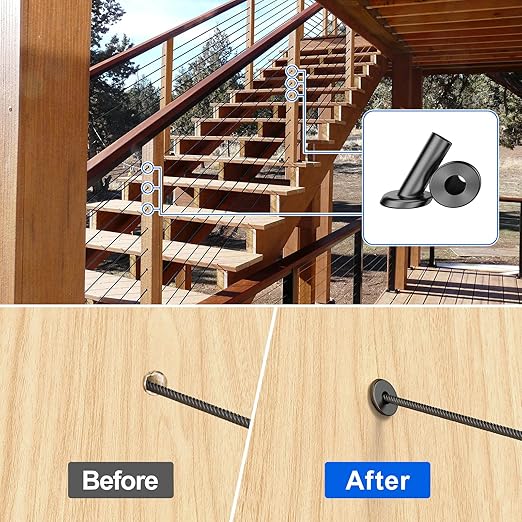 BLIKA 60 Pack 25 30 35 Degree 1/8" Black Cable Railing Angle Beveled Protector Sleeves, T316 Stainless Steel, Angle Protector Sleeves Deck Stair Cable Railing Hardware Kit for Wood Posts