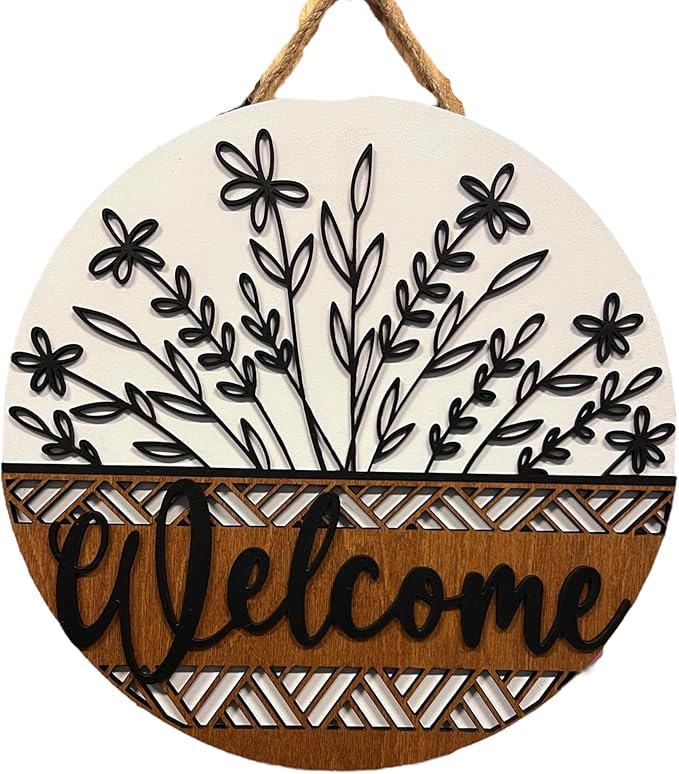 Wood front door sign Wood sign Home decor Welcome sign Sign for front door House warming gift Wedding gift (Wildflower 2.0-DS033(NB) P002, 22" Width)