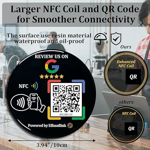 Epoxy Sticky Card with NFC Chip & QR Code - Compatible with Google Business Page for Customer Reviews, Boost Business Reviews, Essential for Small Businesses, No App, No Monthly Fee (Black-1 Card)